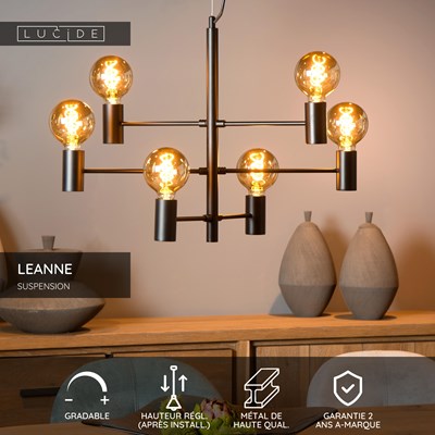 Lucide LEANNE - Suspension - 6xE27 - Noir